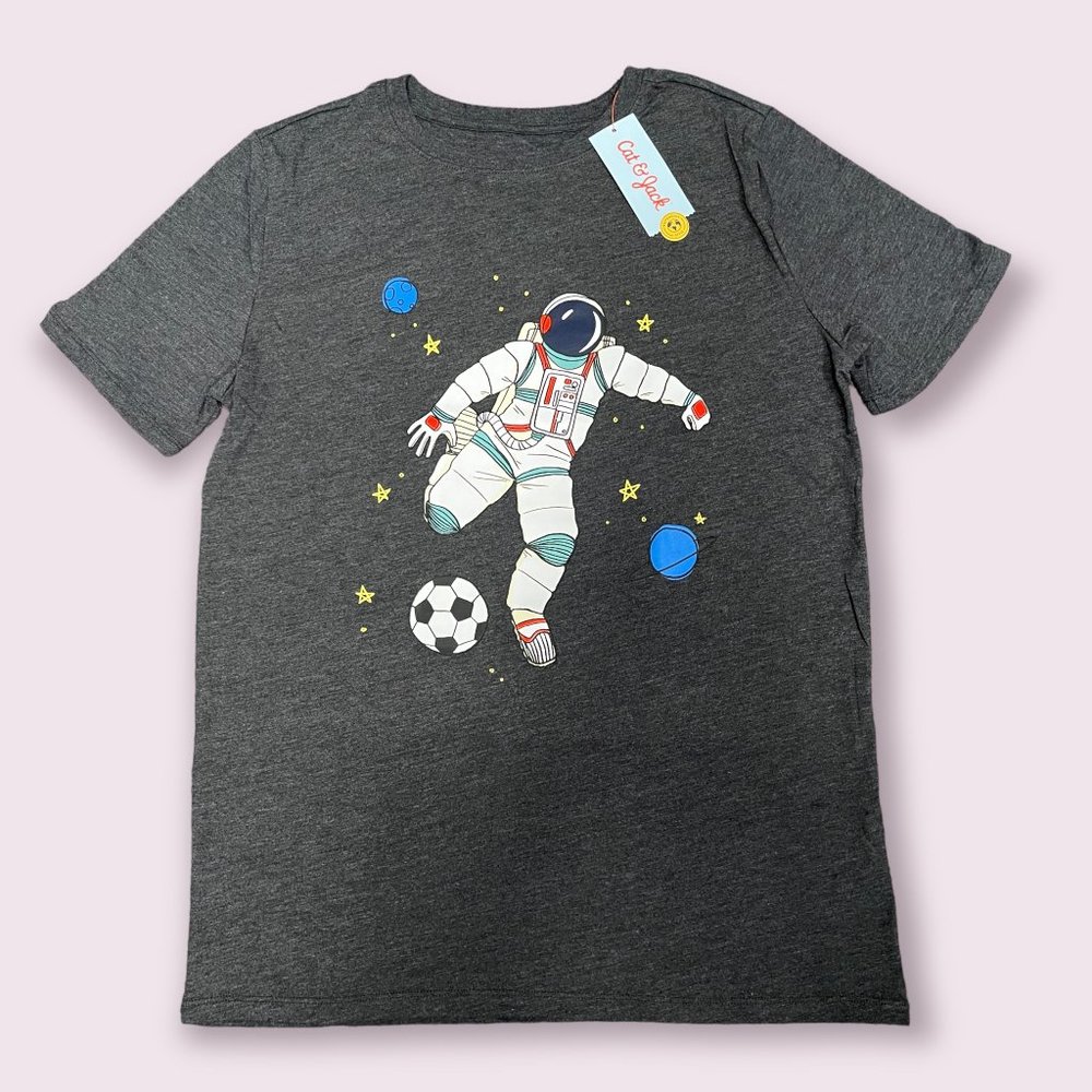 Boys' Cat & Jack Short Sleeve Astronaut Soccer Graphic T-Shirt -  Black XXL (18)